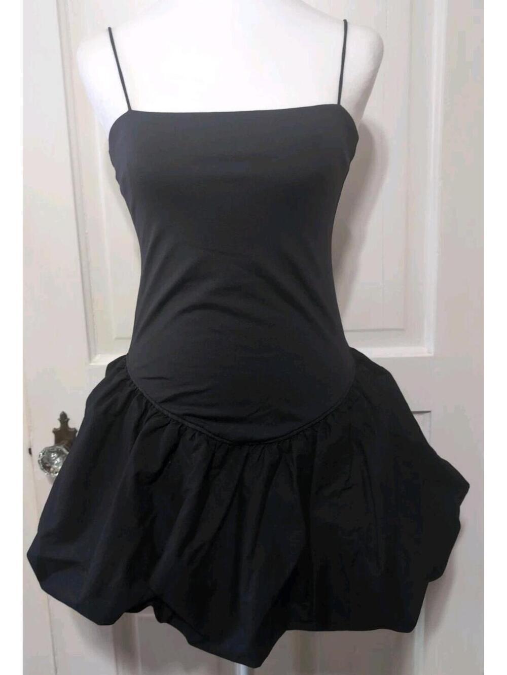 Forever 21 Black Bubble Hem Mini Len Dress Goth Festival Women's M(1313)